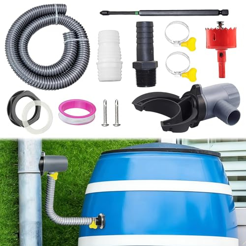 Regenwassersammler für Fallrohre 70-110mm, Regentonne Anschluss Fallrohr, Regensammler Verbinder Set, Regendieb Wasserfangsystem, Wassertonne Anschluss, Regenwassersammler für Dächer bis 80 m²