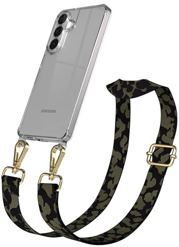 EAZY CASE Handykette - Verstellbares Taschenband kompatibel mit Galaxy S26 Plus, Schulterriemen, Handykordel mit Silikon Hülle, Umhängetasche, Dunkelgrün Camouflage Gold