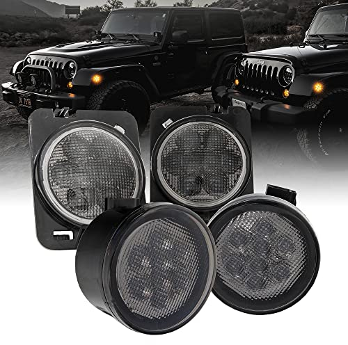 True Mods LED-Blinker & Seitenmarkierungsleuchte, Ersatz für Jeep Wrangler [Rauchglas] [Bernstein] LED-Licht-Set, kompatibel mit Jeep Wrangler JK & Unlimited 2007–2018 Zubehör