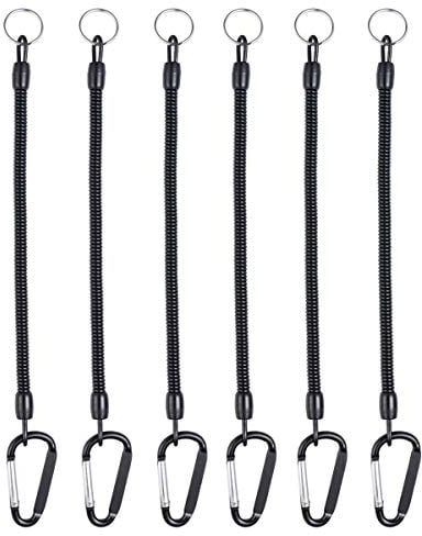LIOOBO Angeln Lanyard Elastisch Sicherheitsseil Bootfahren Seile Angeln Sicherheit Draht Lanyard Fisch Werkzeuge Angelgerät 6 Stück (Schwarz)