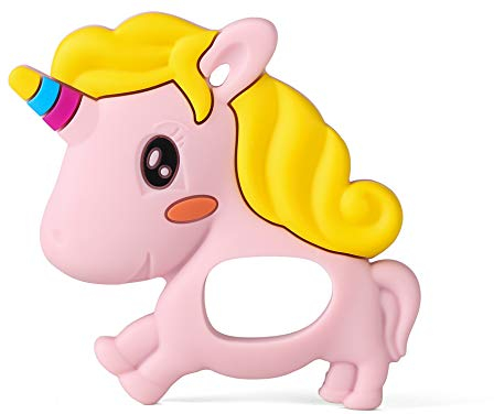 PREMYO Einhorn Beißring für Babys Kühlend - Zahnungshilfe aus Silikon BPA Frei Weich - Lindert Schmerzen beim Zahnen - Rosa