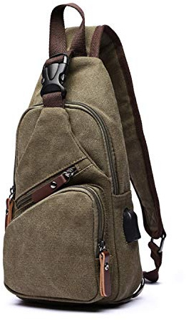 FANDARE Nuovo Monospalla Uomo Borsa di tela Zaino Monospalla Borsello da Uomo con USB Borsa a Tracolla Borsa Sportiva Sling Bag,Ciclo/viaggio/campeggio