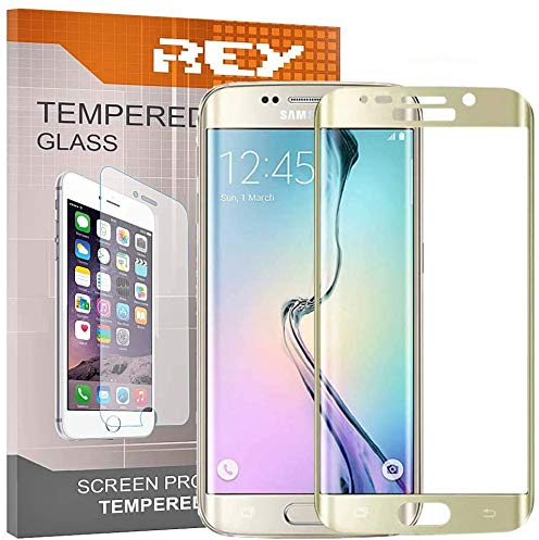 REY 2X Protector de Pantalla 3D para Samsung Galaxy S7 Edge, Oro, Protección Completa, 3D / 4D / 5D