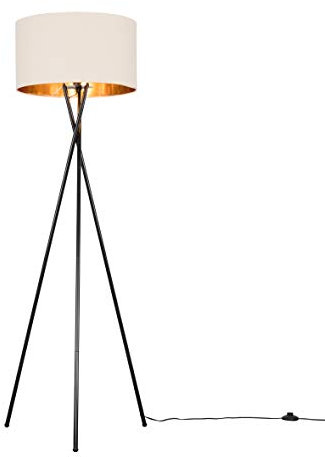 MiniSun | Modern Gloss Black Metal Floor Lamp with a Beige and Gold Shade | Floor Lamps & Torchieres, Home Décor & Improvement Essential | Includes 6W LED Bulb [3000K Warm White]