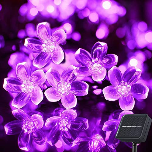 Ovker Solar Lichterketten Außen Garten, 7M 50 LED Lichterkette Blumen Solar Aussen 8 Modi IP65 Wasserdichte Dekor Solarbeleuchtung für Garten Balkon Terrasse Weihnachten Hochzeiten(Lila)