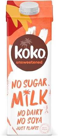Koko Unsweetened No Sugar Mlk 12 x 1L | Tastes like Dairy & No Added Sugar | No Dairy, No Soya, Just Plants | Allergen Free | UHT Ambient Long Life | 19 Calories Per 100ml