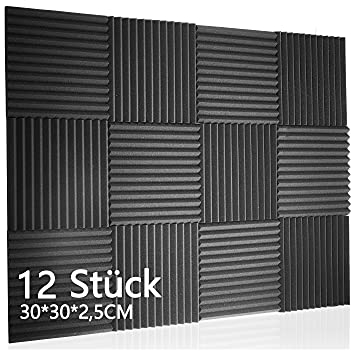 Devilly 12 Stück Akustikschaum Akustikschaumstoff Matten Schaumstoff Fliesen Schallschutzmatte Schalldämmende für Wand, Studio, Podcasts, Aufnahmestudios, Büro, Akkustik 30x30x2,5cm (12 Stück)