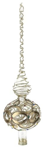 Puntale Albero di Natale in Vetro Trasparente con Decorazione Oro e Pietre Colorate 36 cm