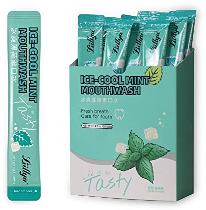 Liillya Mouthwash Travel Size, Individual Mini Mouthwash Alcohol Free,Cool Mint for Fresh Breath, Oral Care, Teeth & Gum Health, TSA Compliant, Portable Packets to Go, 0.41 Fl Oz x 20 Packs