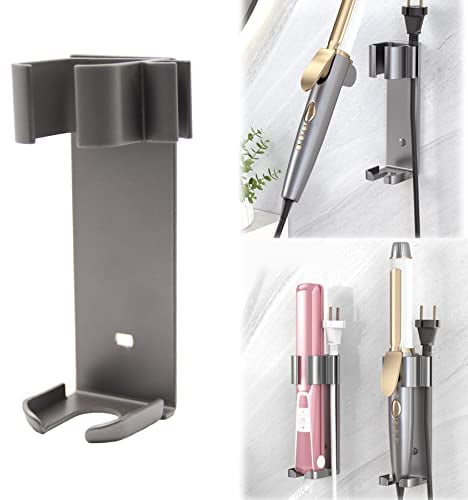 Glätteisenhalter Wandhalterung Lockenstab Halter für Glätteisen, Glätteisen Halterung Ohne Bohren, Wand Halterung, Selbstklebender Lockenstabhalter, Haarstyling Werkzeug Aufbewahrung Organizer, Grau