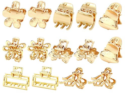 Lot de 14 petites pinces à cheveux en métal pour femmes et filles, pour cheveux fins/moyennement épais, accessoires de cheveux courts antidérapants pour femmes et filles, doré