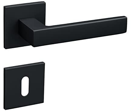 Gavroche Türgriffe Schwarz Matt Set BB Buntbart | Türklinken für Innentüren | Drückergarnitur für Zimmertür mit eckiger Rosettengarnitur aus Aluminium Türbeschlag in L-Form