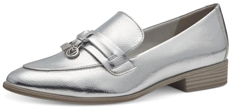 MARCO TOZZI Damen Loafer mit Absatz Elegant Bequem, Silber (Silber), 39 EU