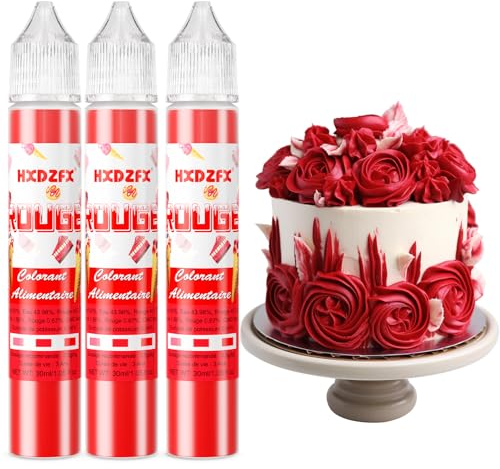 Colorant Alimentaire Rouge - 30ml×3 Bouteilles Colorants Alimentaires Concentré pour La Pâtisserie, La Décoration De Gâteaux, Les Bonbons, Les Macarons, Le Glaçage Et La Cuisine