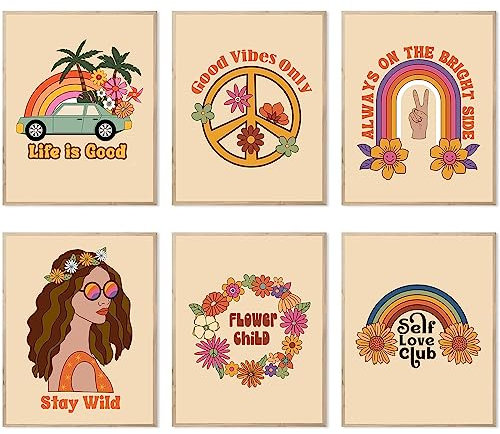 LBingbrother 60er 70er Jahre Retro Hippie Drucke Set Motivierende Sprüche Hippie Raumdekor für Schlafzimmer Ästhetische Vintage Wanddekoration Poster Boho Vintage Groovy Decor (Stil B, 20,3 x 25,4 cm,