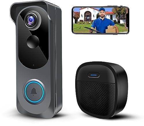 Wireless Video Doorbell Camera with Chime, 1080P Smart WiFi Door Bells Camera, Voice Changer, PIR Motion Detection, 2-Way Audio, Night Vision,Battery Powered, IP66, Works with Alexa & Google Home