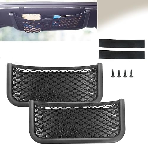 Kofferraum Netztasche Auto Aufbewahrungsnetz Gepäcknetz - 2 Stück Universelles Selbstklebendes Autonetz mit Gummiband für Mobiltelefone, Führerschein, Kleinteile und Ablage an der Sonnenblende