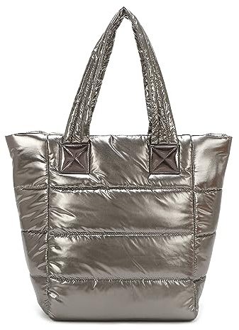OBC XXL Damen Tasche Nylontasche Shopper Schultertasche Umhängetasche Beuteltasche Handtasche Weekender Reisetasche Shopping Bag Antiksilber V1