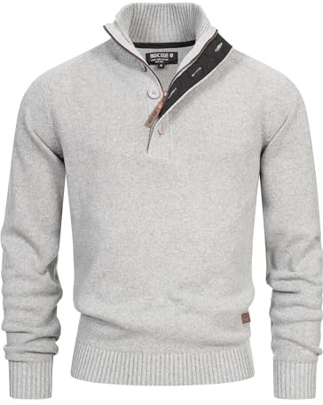Indicode Herren INIsalu Strickpullover aus 70% Baumwolle mit Stehkragen | Klassischer Herrenpullover für business und Alltag, Strickpullover, Troyer, Freizeitpullover, Basic Pullover für Männer