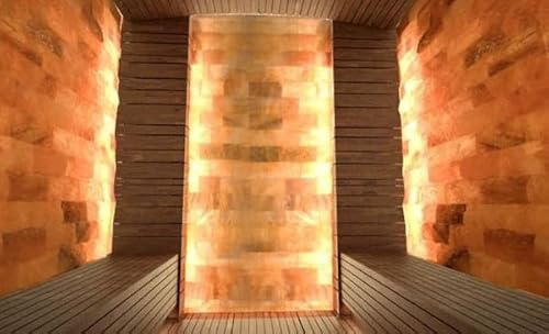 PANNELLO SAUNA ARREDO SPA BENESSERE HOME PARETE MATTONI DI SALE HIMALAYA SALT RANGE AUTENTICO VARIE MISURE CON LUCE (H50 X L100 CM)