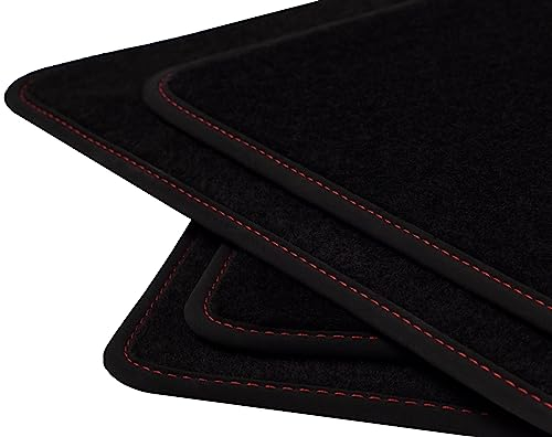 Velours Fußmatten Satz für Mercedes E W210 4MATIC (95-02) Nubukleder Schwarz, Naht: Rot - 4-teilig - Passgenau