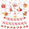 SUNBEAUTY Strawberry Happy Birthday Banner Pink Strawberries Bunting Birthday Decorations Hanging Swirls Berry Paper Banner Set for Theme Party Decor Supplies