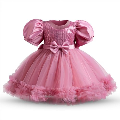 NNJXD Abito da Festa per Bambina Tutu Paillettes Bowknot Principessa Abito da Sposa per Bambina 054 Rosa Taglia (120) 4-5 Anni