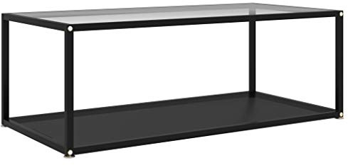 KTHLBRH Table basse fonctionnelle pour salon, table basse transparente et noire, 100 x 50 x 35 cm, verre trempé pour salon, chambre à coucher, bureau