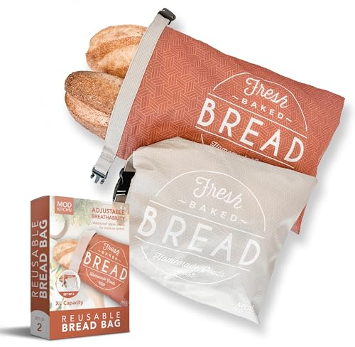ModKitchn Reusable Bread Bags for Homemade Breads – 2-Pack XL Sourdough Bread Bags | Keeps Sourdough Fresh for a Week | Freezer Safe Reusable Container Storage for Sour Dough and Artisan Loaves