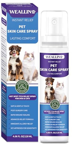 WEALLIN Hot Spot Itch Relief Spray for Dogs & Cats - Hot Spot Treatment for Dogs itchy dog skin relief,Pet wound care spray for Itchy, Irritated Skin, Allergy, Rashes, Wound Care 120ML