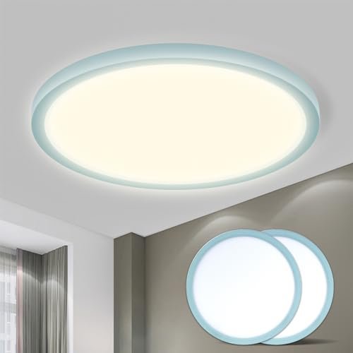 LQWELL® LED Ceiling Light, IP44 Waterproof Bathroom Lamp Round Flat 18W 4000K 1600LM Modern Simple Thin for Living Room Bedroom Kitchen Office, 220 * 24mm (Blue, 2PCS)