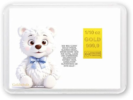 Goldschulz Goldbarren 3,01 Gramm 1/10 OZ Motivbox - Geburt Boy - Geschenk + Echtheitszertifikat