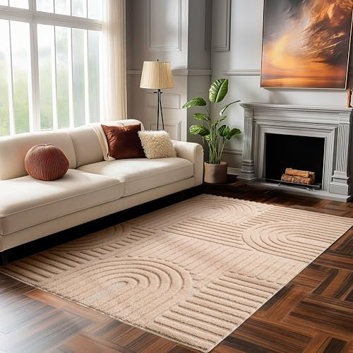 HomebyHome Kurzflor Teppich Wohnzimmer 140 x 200 cm Rosa Hoch-Tief 3D Effekt Teppich Waschbar, Flauschig und Extra Weich - Skandinavisch Boho Muster Teppich für Schlafzimmer, Esszimmer und Küche