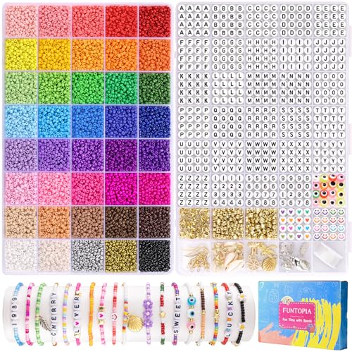 Funtopia 3mm Perlen für Armbänder, 40 Farben 11200pcs Perlen Zum Auffädeln mit Buchstabenperlen, Perlen Set für Friendship Bracelet Kit