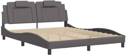 vidaXL Bettgestell, Bett Viana ohne Matratze, Bettrahmen mit Lattenrost, Doppelbett für Schlafzimmer, SchlafzimmerBettgestell Grau 160x200cm Kunstleder
