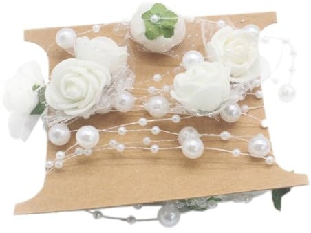 Whakano Perlengarland String 2m,Perlenband Rose Perlenkette Deko,Dekoband Perlen Schnur Perlendraht für DIY Kunsthandwerk,Partydeko Geburtstag Hochzeit Taufe Weihnachten,Brautstrauß,Weiß
