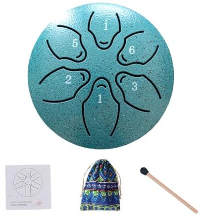 Zungentrommel aus Stahl, Zungentrommel - 6 Noten 3 Zoll kleine ätherische Trommel für Meditation,Stahltrommelinstrument, inklusive Notenbuch und Schlägel, verbessert den Schlaf und die Entspannung