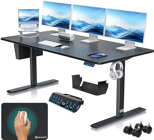 KESSER® Höhenverstellbarer Schreibtisch elektrisch 180cm x 80cm | Ergonomisch Steh-Sitz Schreibtisch | 3-Funktions-Memory Steuerung | Inkl. 360° Rollen & USB-Ladeanschluss Computertisch für Homeoffice