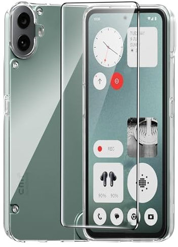 CAUHENYEE Transpanrent hülle für Nothing CMF Phone 1, mit 1-teiligem Displayschutz aus gehärtetem Glas, dünne und weiche, klare TPU-Hülle, Kratzfeste, stoßfeste Hülle