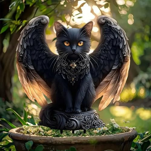 Schwarze Zauberkatze Gartenstecker Magische Katze Gartendeko Rost Deko für Katzenliebhaber Tier Deko 2D Acryl Garten Draußen Rostdeko Edelrost Blumenstecker Keramik Roststecker Topfdekor (A)