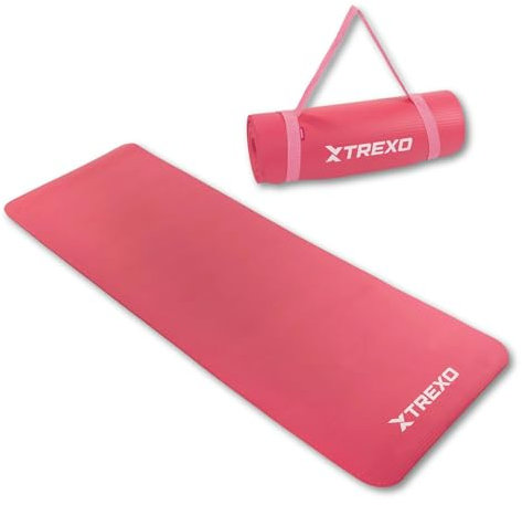 TREXO Tappetino Fitness NBR 183 x 61 cm Materiale di resistenza e flessibilità 15 mm Spesso Materassino per allenamento con Struttura Antiscivolo Tappetino per yoga e pilates in Rosa