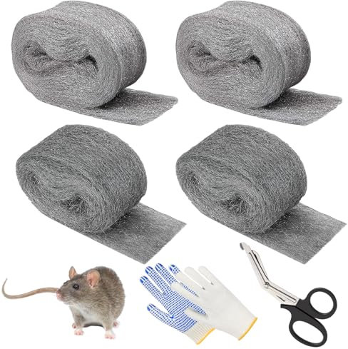 4 Stück Stahlwolle,2 Stück Stahlwolle Fein 000+2 Stück Stahlwolle Fein 0000 Feinreinigung Draht Stahlwolle Metall Polieren Stahl Wolle Steel Wolle Effektive Barriere Gegen Nagetiere(ca.3 meter/Rolle)