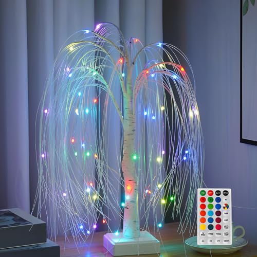 QINGLANG 60 LED Willow Tree Lights RGB 16 Color Glowing Twig Light with Remote Control 50cm Fairy Mood Lamps Table Decor Night Light for Christmas Wedding Party Bedroom Home Decoration