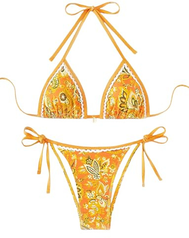 Happy Cherry 2-Teiliges Bikini-Set für Damen Sexy Binden Bedruckter Badeanzug Muschelverzierung Niedriger Taille Bademode