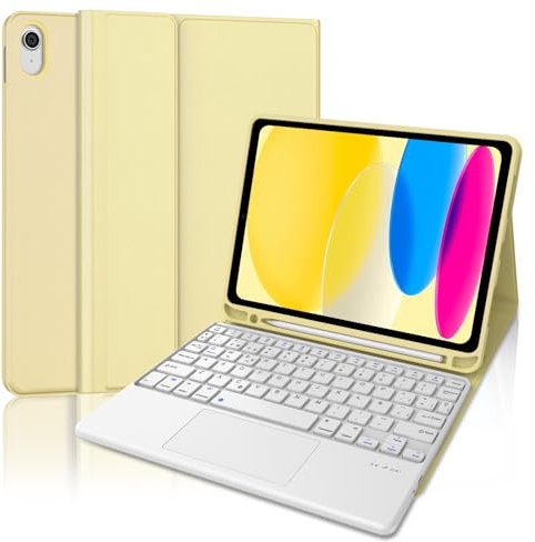 Teclado iPad A16 11/10 Generación (2025/2022) con Touchpad, Funda Teclado para iPad 10 Gen 10.9/11 Generación 11 Pulgadas, Español Ñ Bluetooth Magnéticamente con Despetar/Dormir Auto Funda, Amarillo