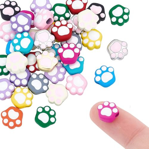 UNICRAFTALE 40 Stück Emaille Perlen Katzen- und Hundefußabdrücke Abstandhalter Bunte Haustier Fußabdruck Perlen Für DIY Armbändern und Ohrringen