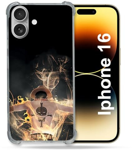 Cokitec Reinforced Case for Apple iPhone 16 Manga One Piece Ace Black
