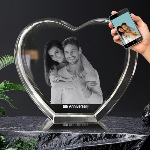 DUOYUN Photo en Cristal Personnalisé - 2D/3D Gravure en Option, Cadeaux en Cristal Personnalisés avec Votre Propre Photo, Cadeaux pour la Saint Valentin, Anniversaire, Mariage, Pour Lui/Elle