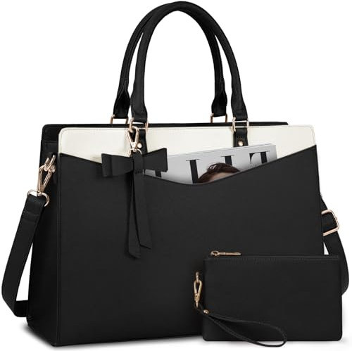 RAINSMORE Sac Cabas Femme Grand Sac à Main Sac Ordinateur Portable 15.6 Pouces de Cours PU Cuir avec Pochettes et Clutches pour Affaires Travail