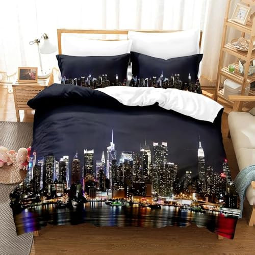 PUOJIEAT Bettwäsche 220x240 New York Weich Mikrofaser Bettwäsche-Sets New York Bettbezug mit 2 x Kissenbezug 80x80 cm 3D Bettzeug Set w.126
